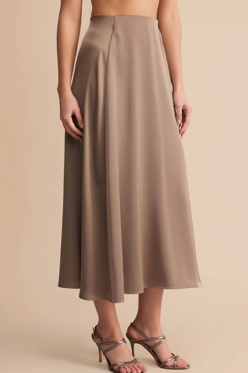 Kormo Taupe Long Satin Skirt | Boutique 1861 side model
