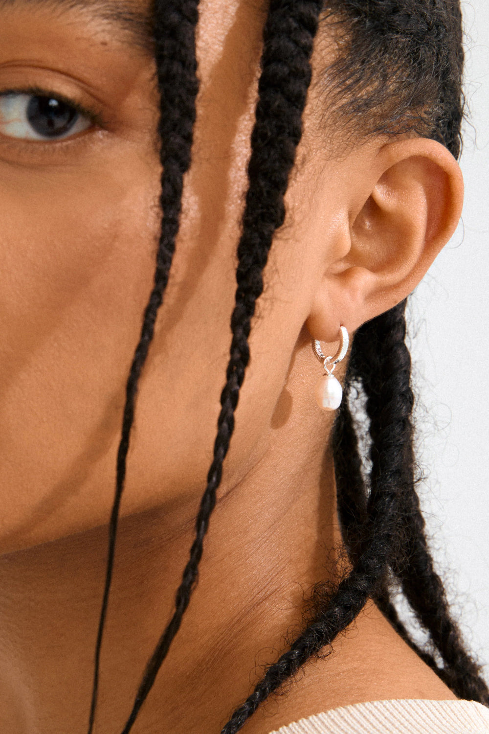 Labasa Silver | Texture Hoop Earrings with Pearl Pendant