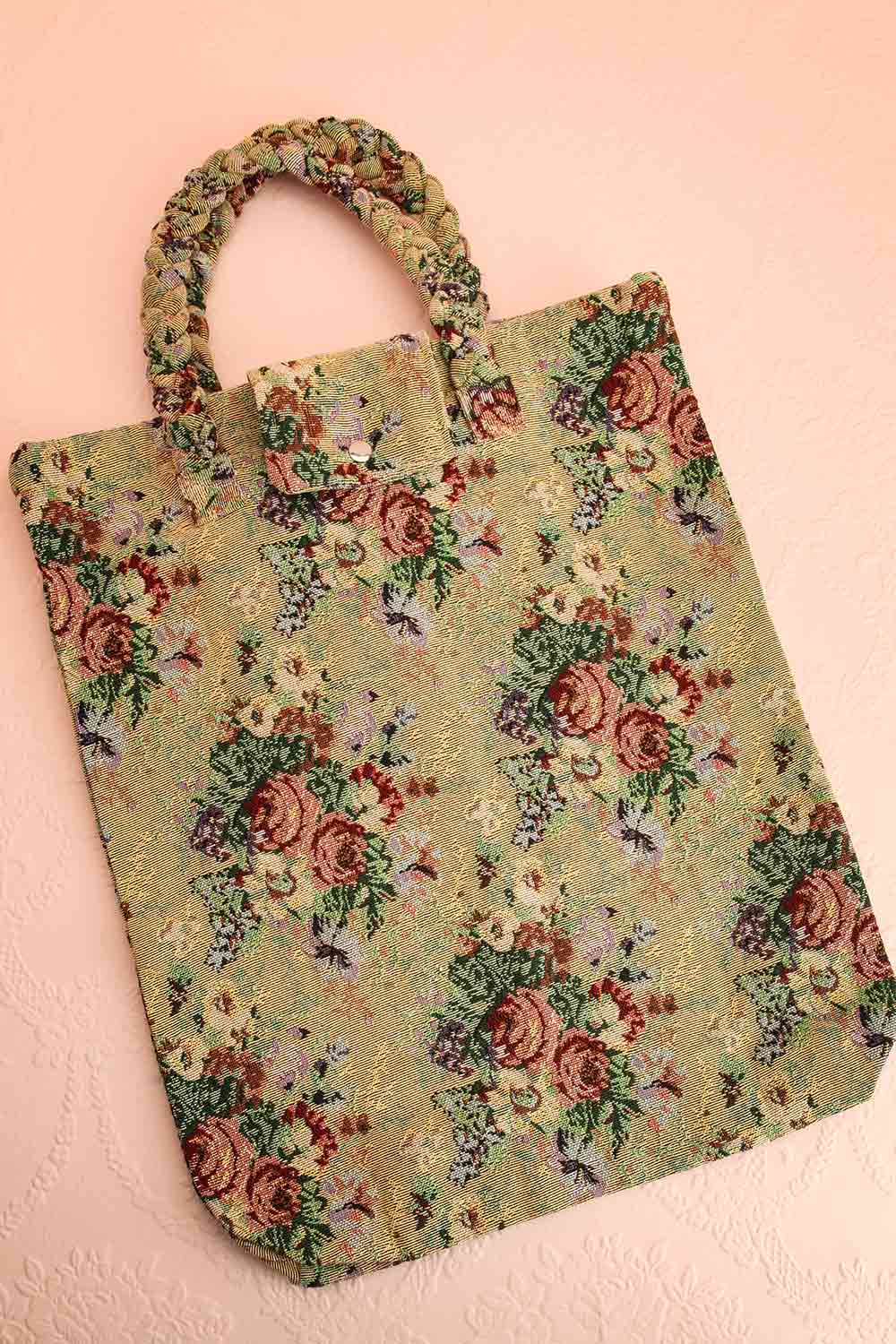 Lazaria Beige Foldable Tote Bag with Floral Pattern | Boutique 1861 flat view
