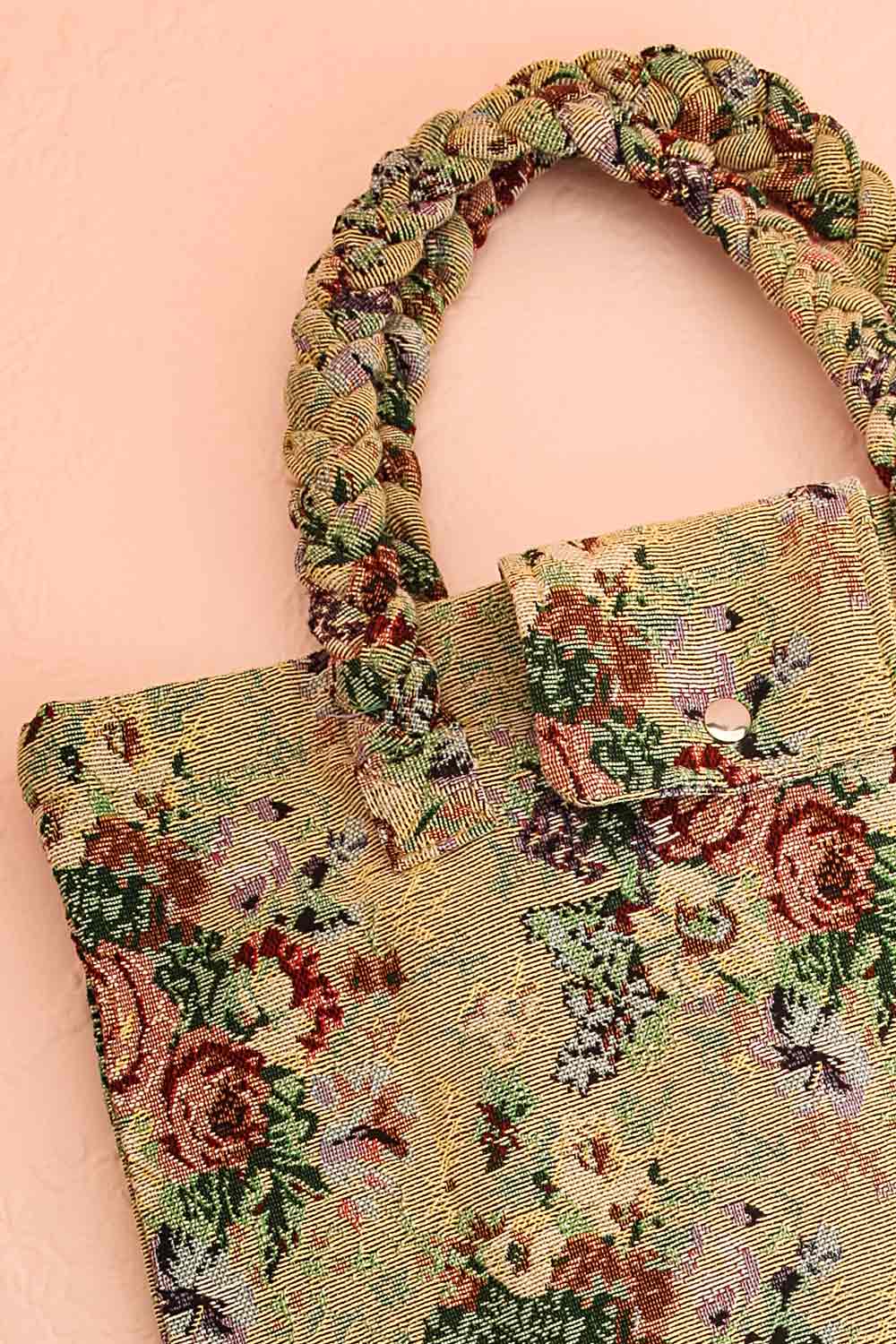 Lazaria Beige Foldable Tote Bag with Floral Pattern | Boutique 1861 close-up