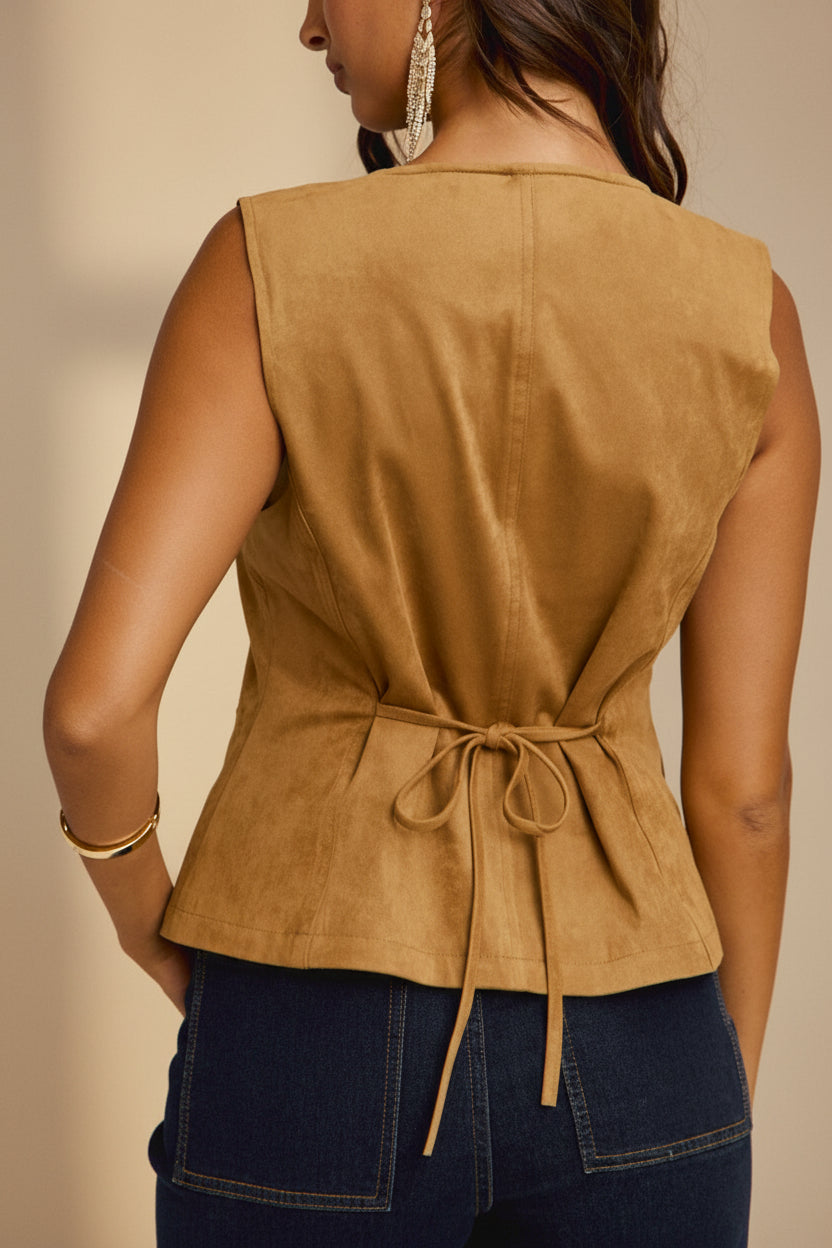 Loreto | Haut en Velours Caramel Sans Manches