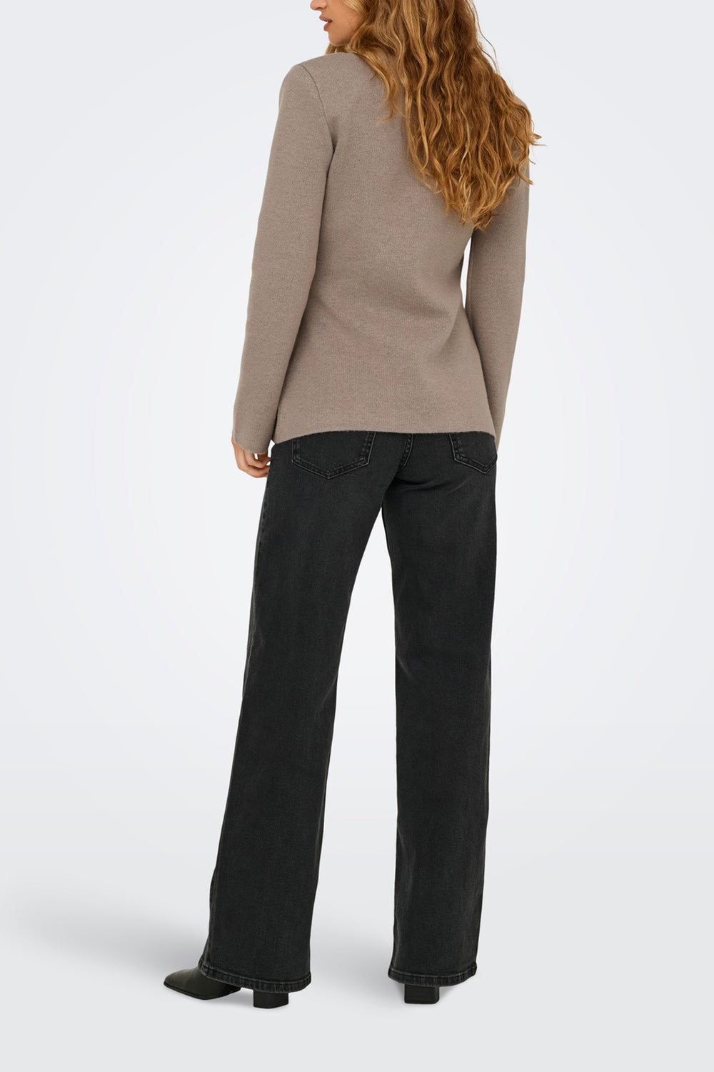 Louxor Taupe Knitted Flared Cardigan | La petite garçonne back model