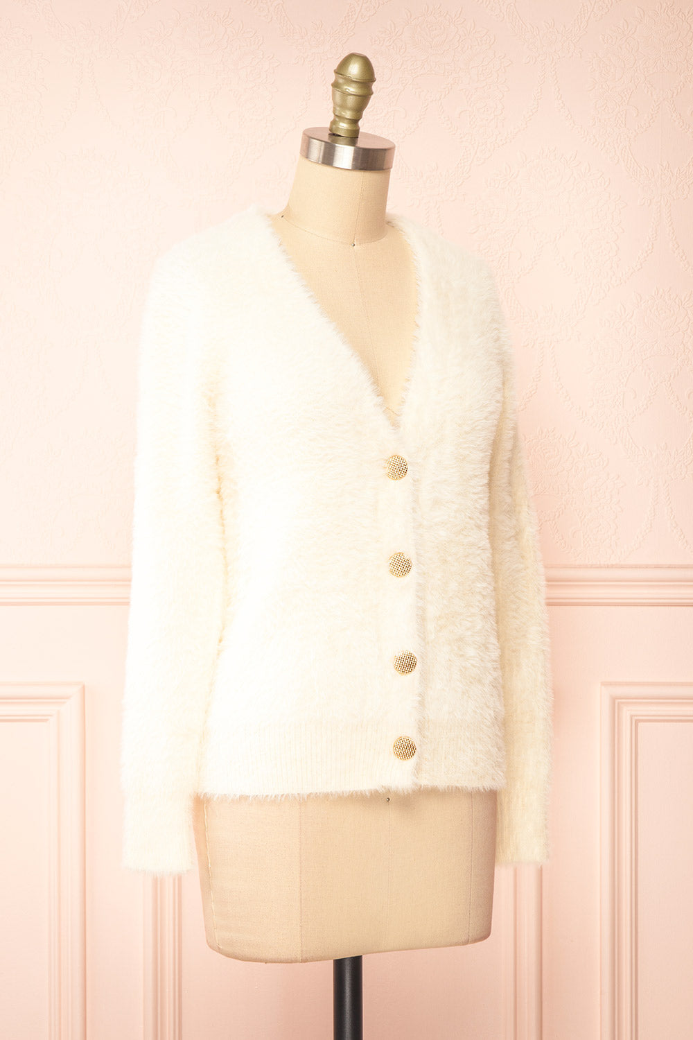 Leni Ivory Fuzzy Cardigan | Boutique 1861 side view