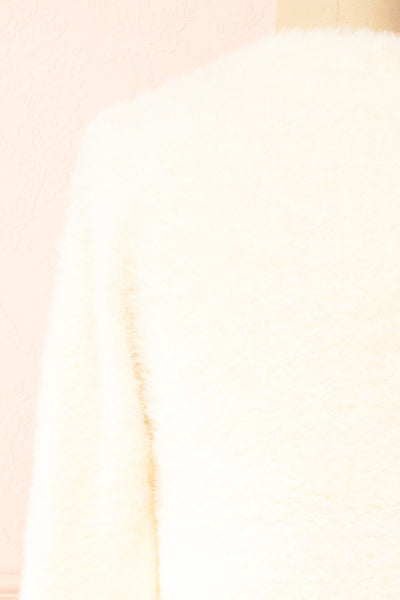 Leni Ivory Fuzzy Cardigan | Boutique 1861  back close-up