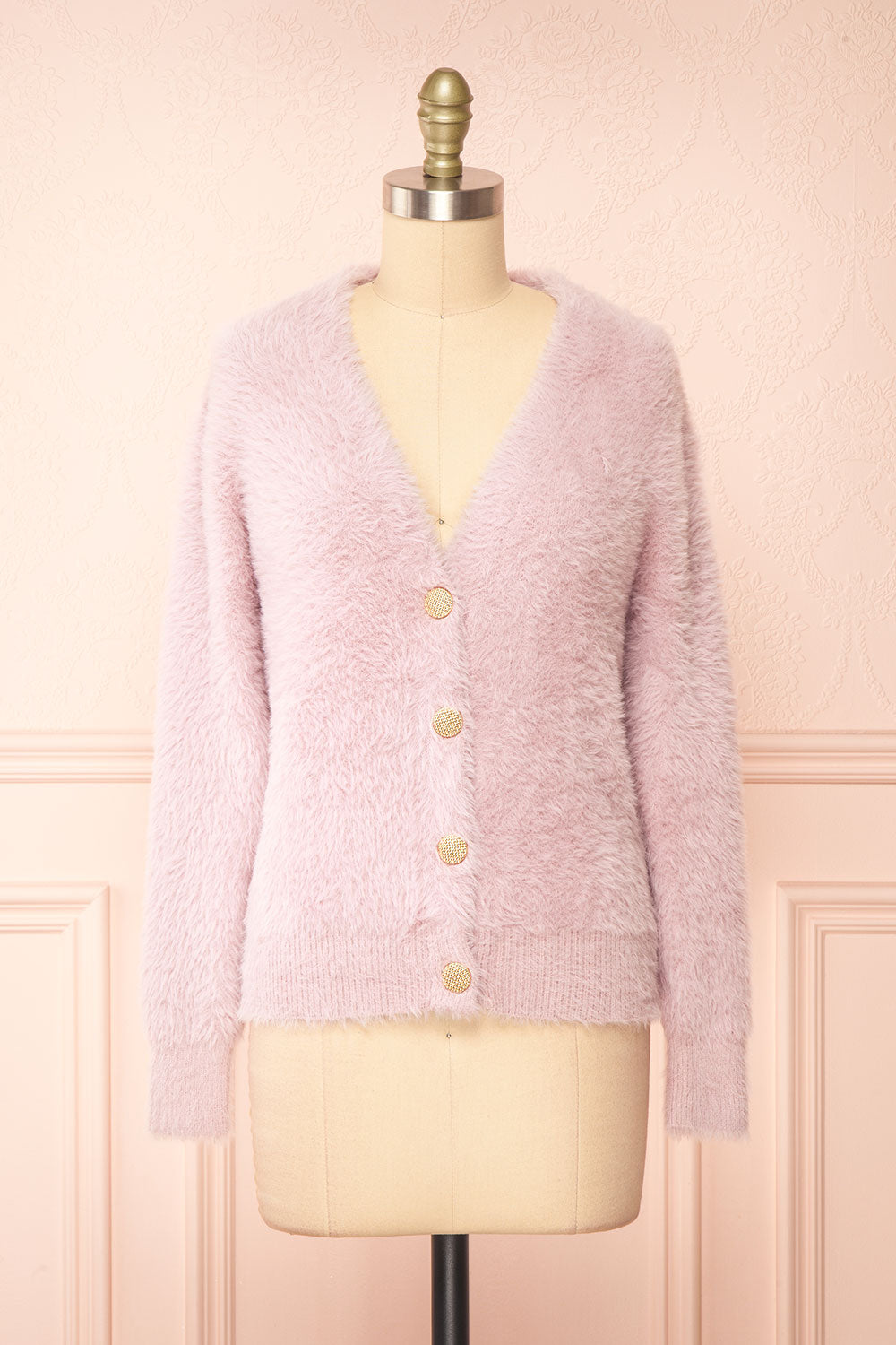 Leni Mauve Fuzzy Cardigan | La petite garçonne front view