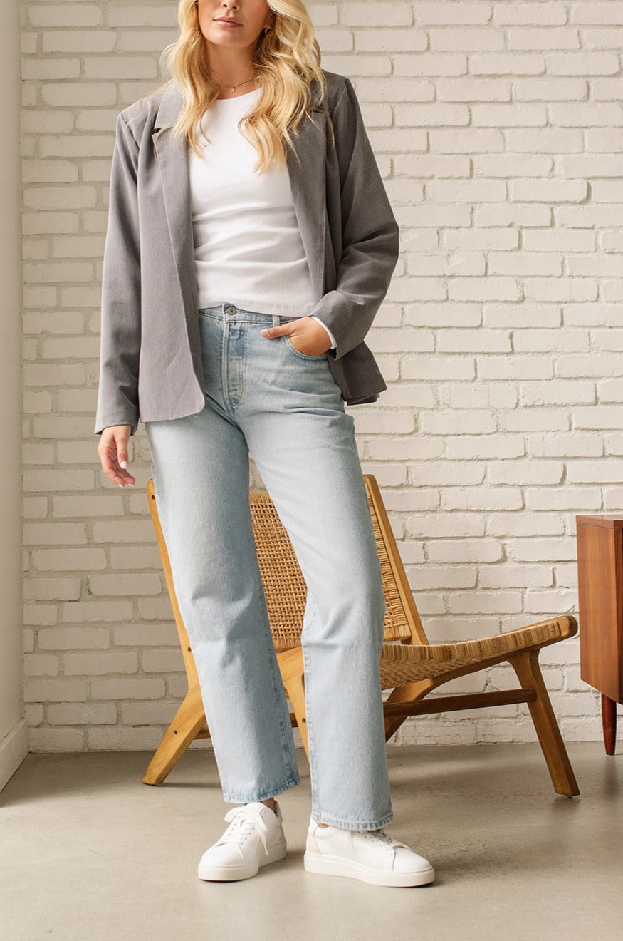 Dailystory Leonna Grey Blazer w/ Shoulder Pads | La petite garçonne