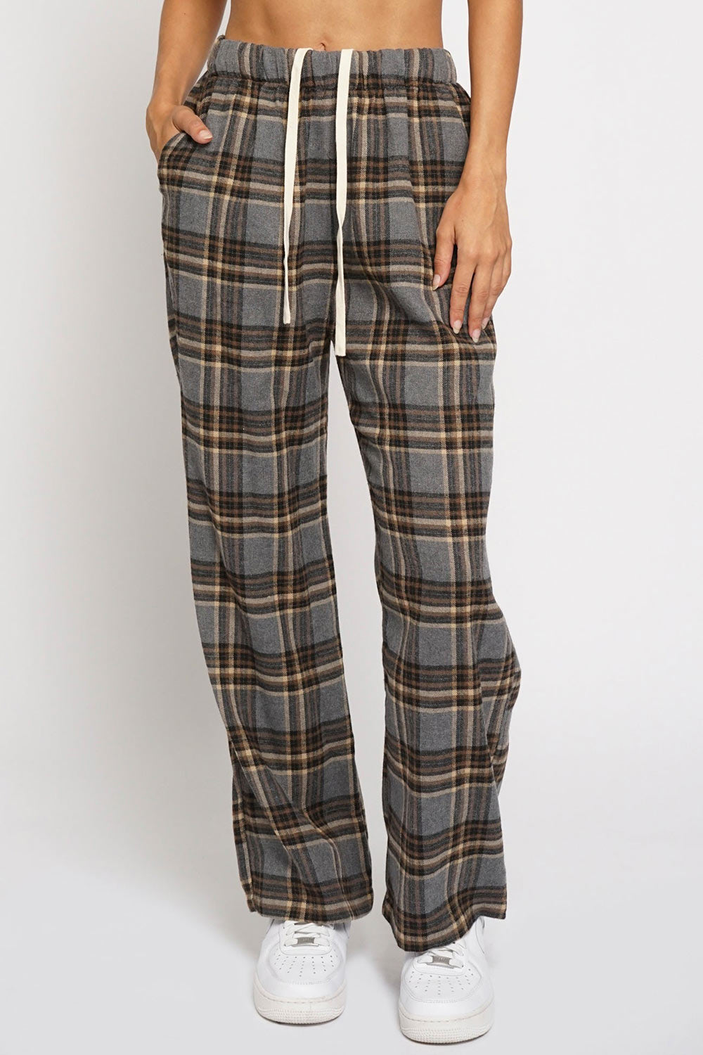 Machermo Plaid Wide Leg Pants | La petite garçonne front model