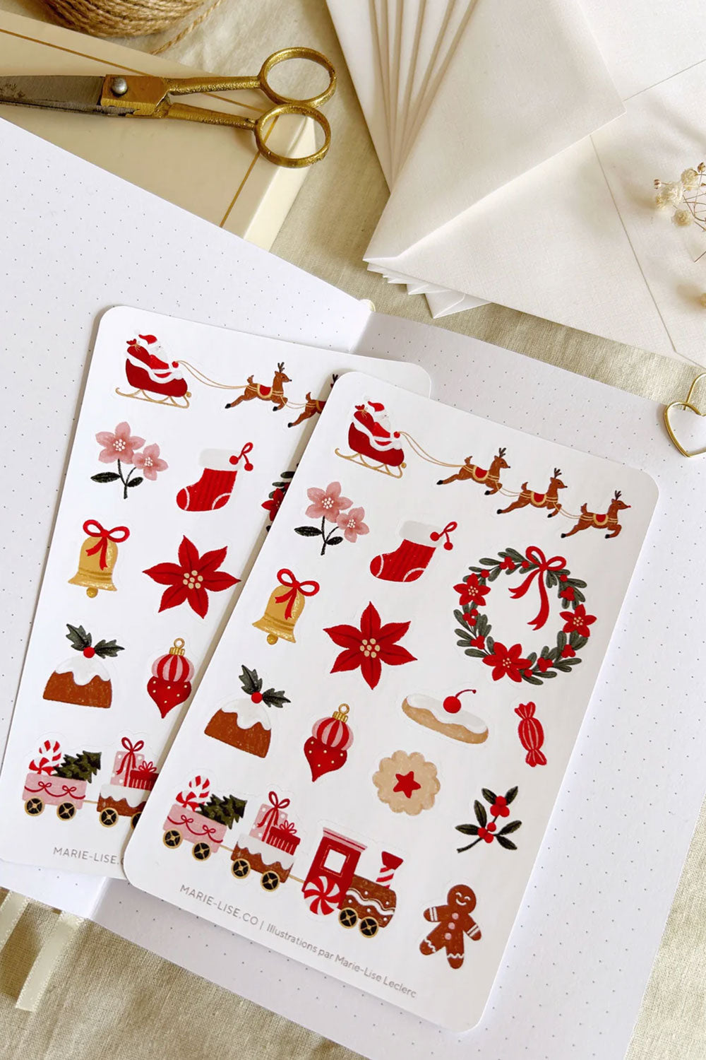 Set of Christmas-themed stickers from Marie-Lise illustration