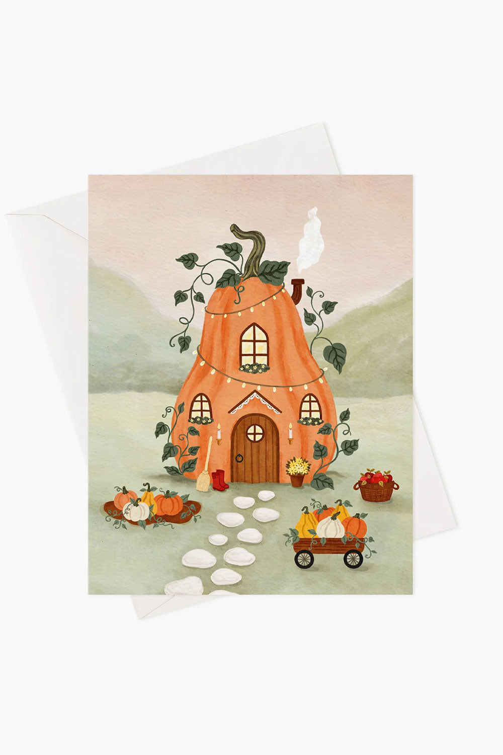 Card Illustration of a pumpkin-shaped house with decorative elements from Marie-Lise