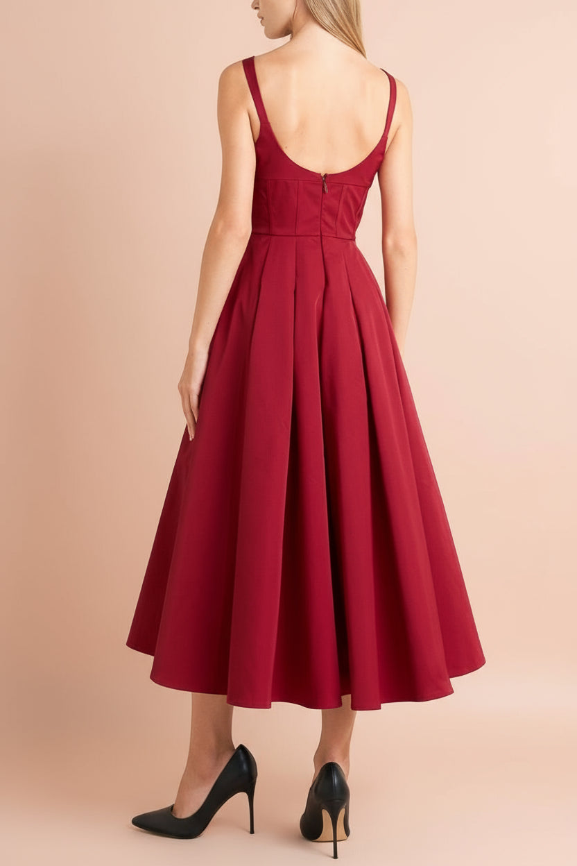 Marijade Midi Red Dress with Pockets | Boutique 1861 back model