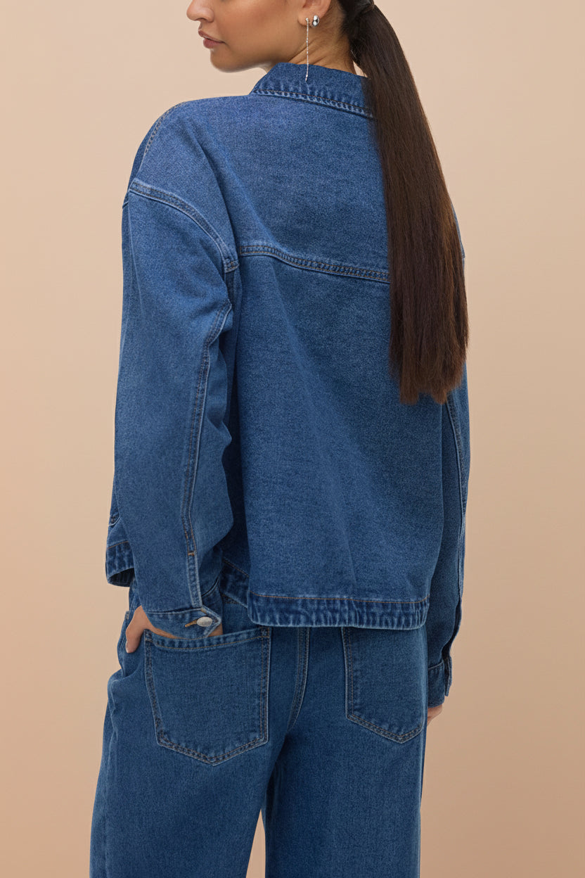 Matera Medium Wash | Denim Button-Up Jacket with Pockets