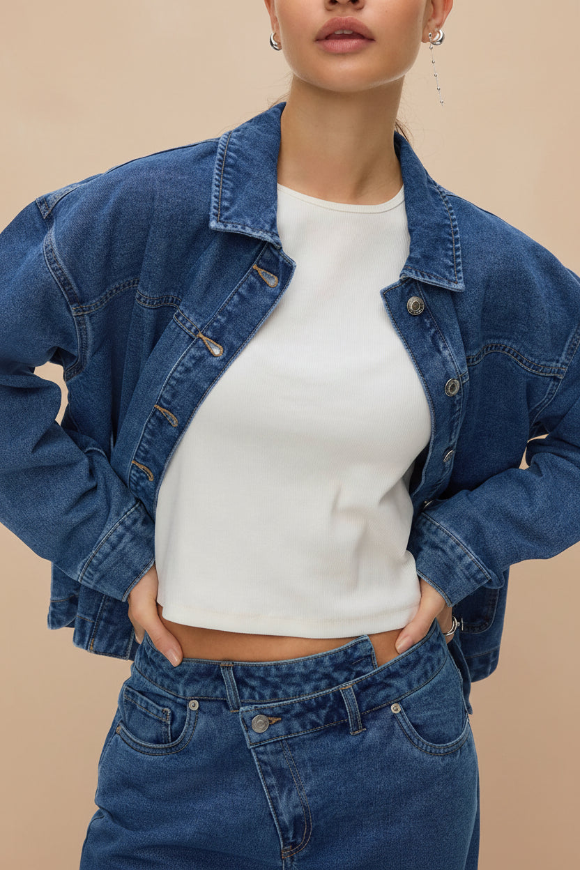 Matera Medium Wash | Denim Button-Up Jacket with Pockets