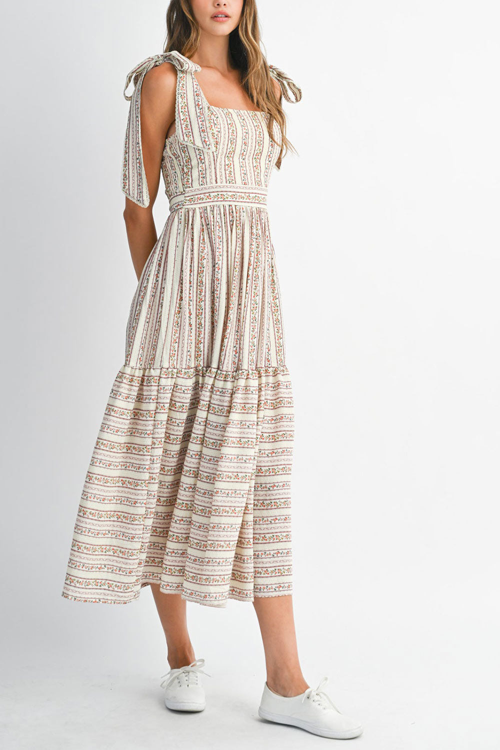 Sachiko Long Floral Dress with Tie-Up Straps | Boutique 1861 side model