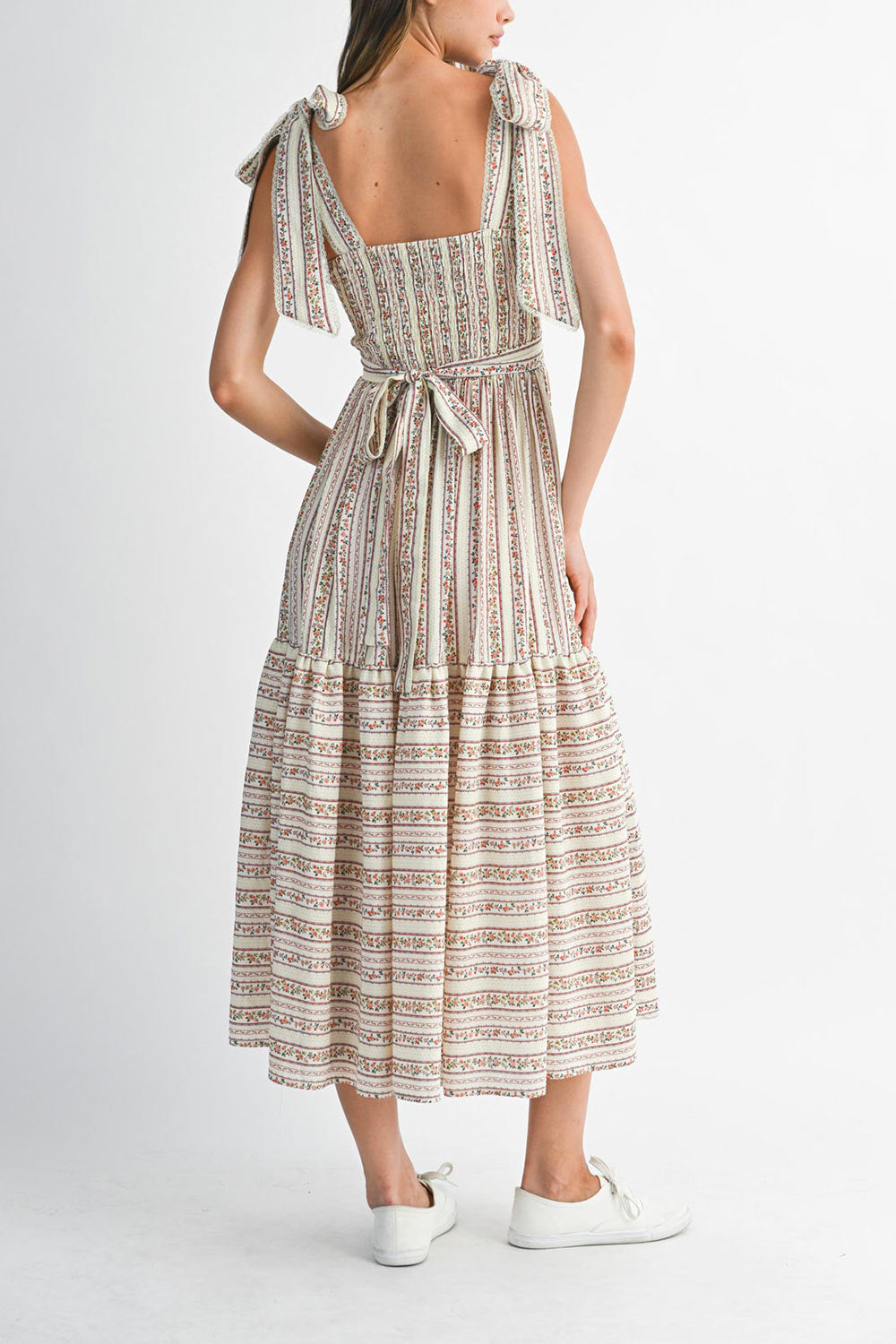 Sachiko Long Floral Dress with Tie-Up Straps | Boutique 1861 back model