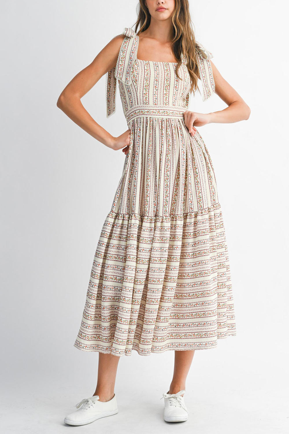 Sachiko Long Floral Dress with Tie-Up Straps | Boutique 1861 front model