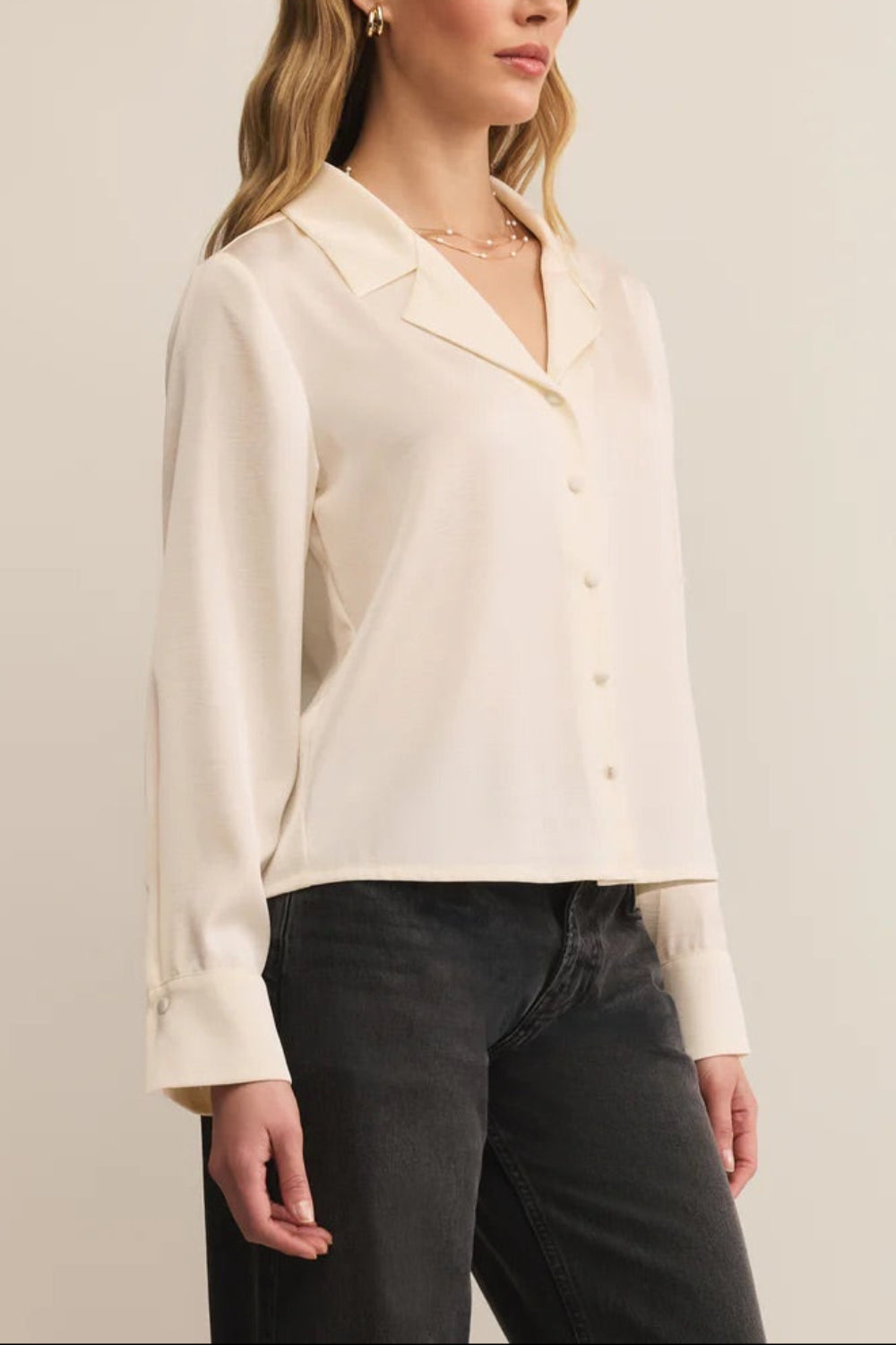Medan Ivory Buttoned-Up Satin Blouse | La petite garçonne side model
