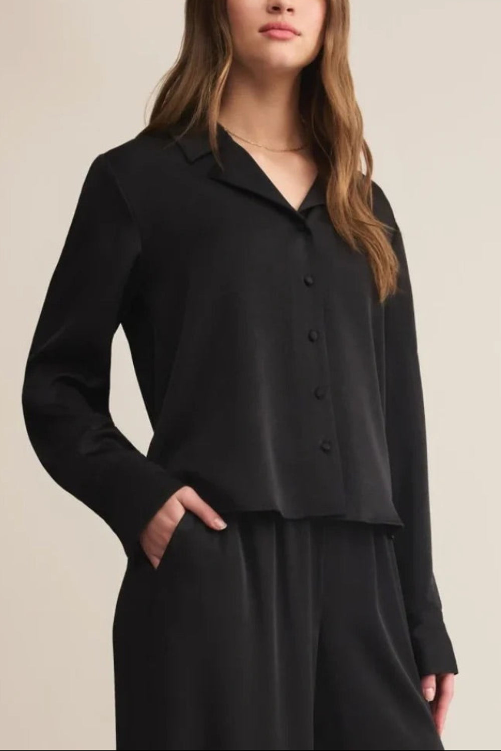 Medan Black Buttoned-Up Satin Blouse | La petite garçonne side model