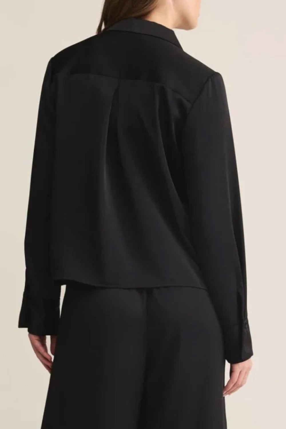 Medan Black Buttoned-Up Satin Blouse | La petite garçonne back model
