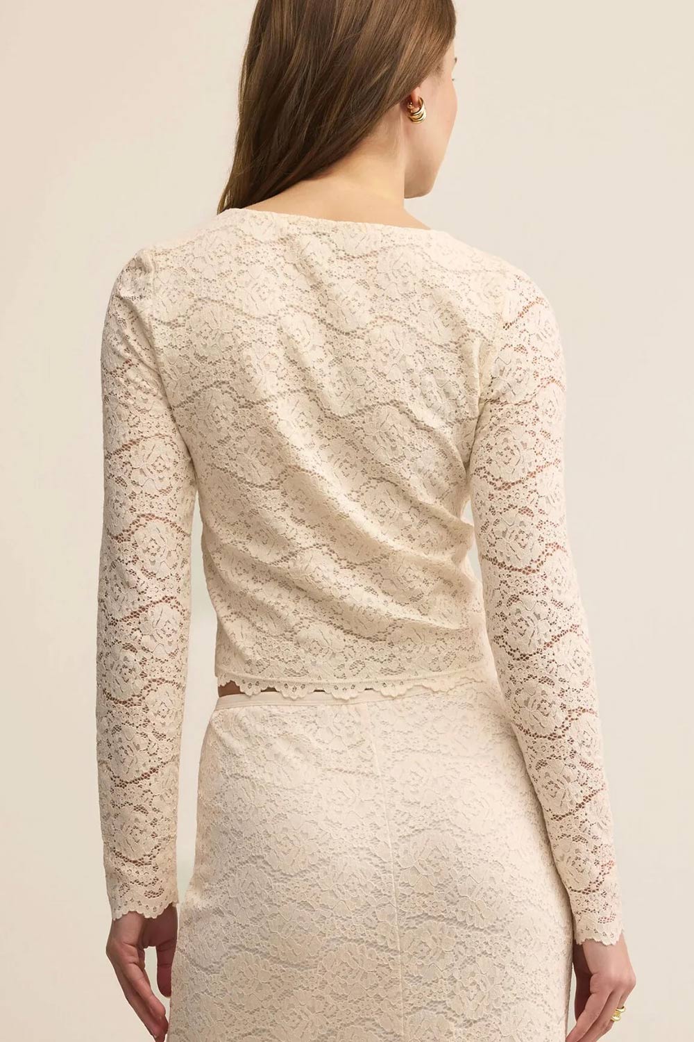 Mizar Ivory Lace Crop Top | Boudoir 1861 back model