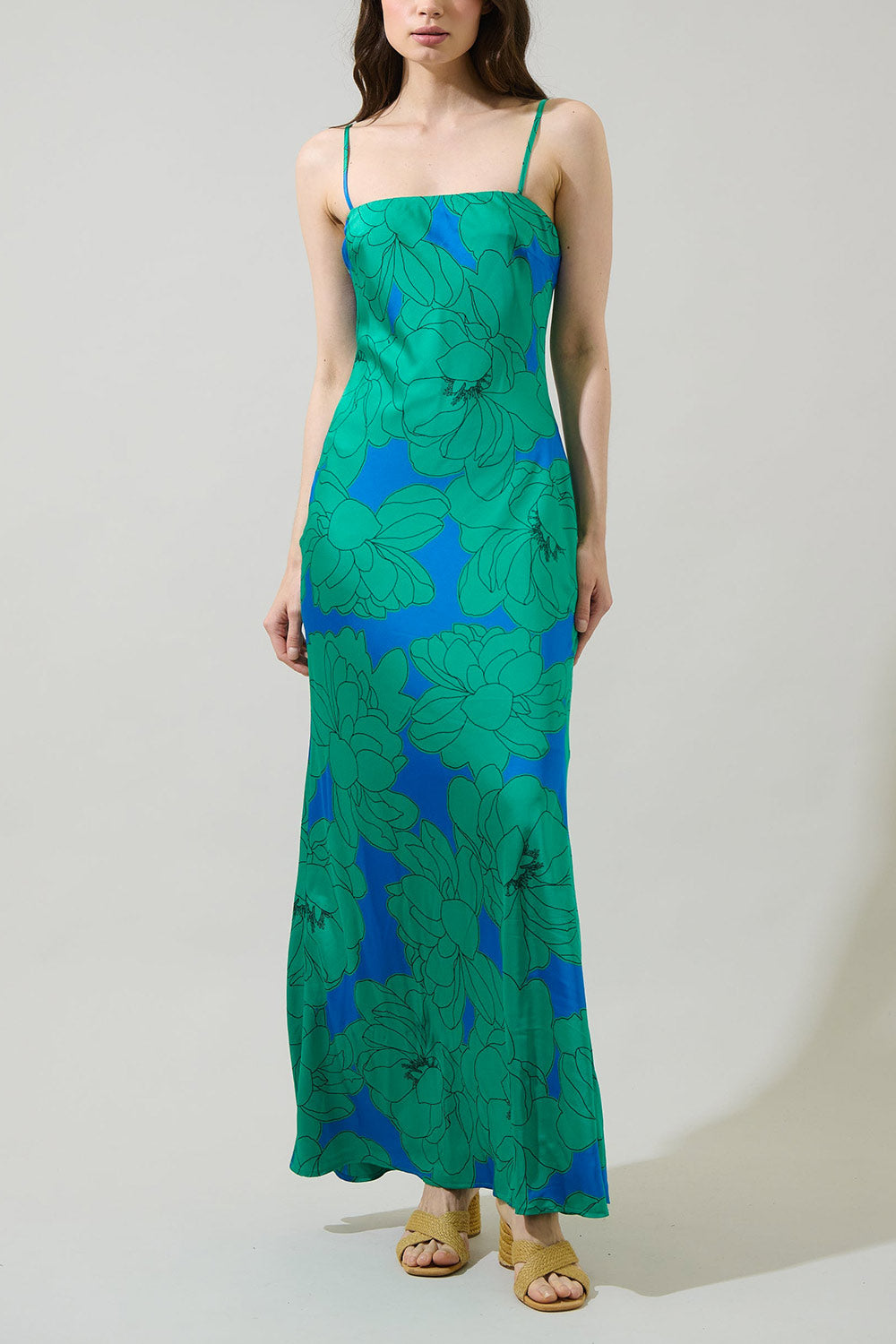 Morgany Long Green Floral Dress | Boutique 1861 front model