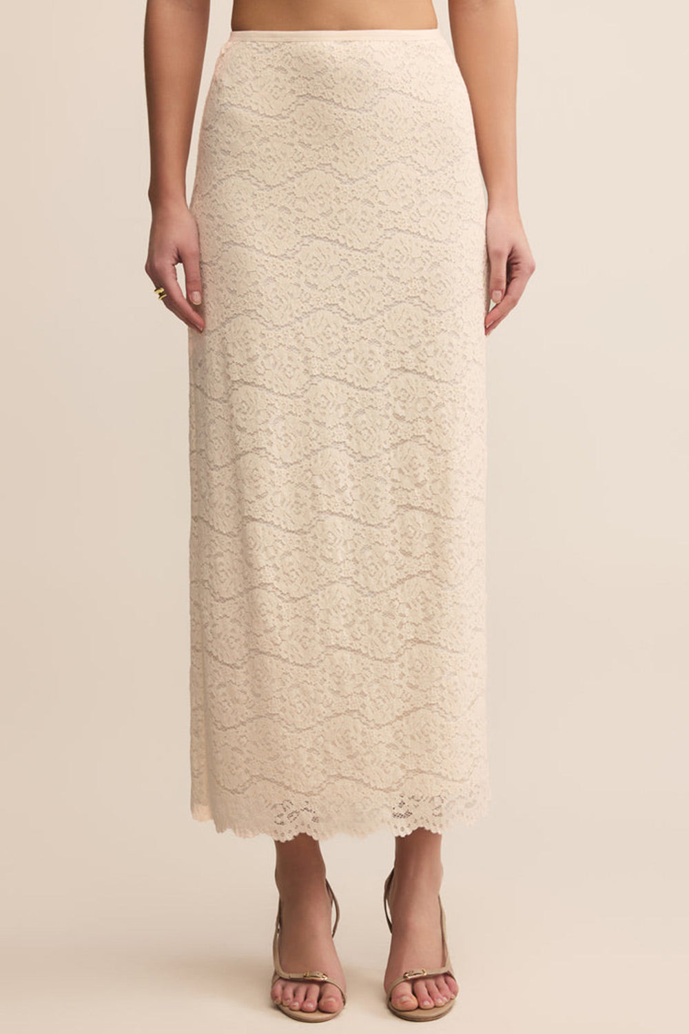 Moruya Ivory Lace Midi Skirt | Boudoir 1861 front model