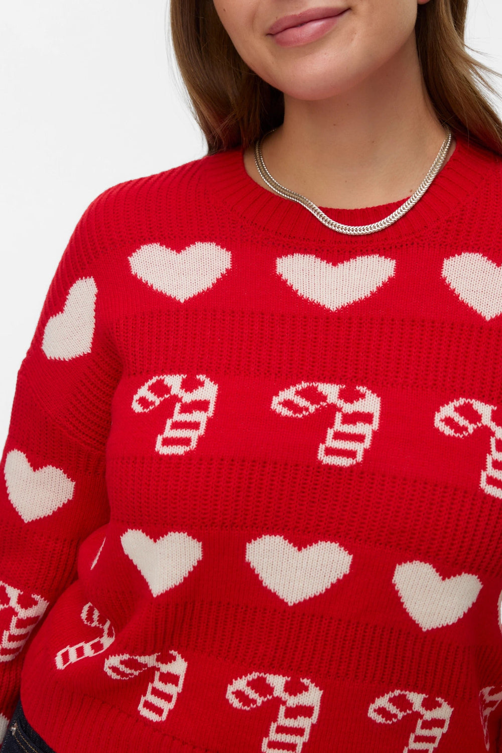 Morwell Red Christmas Sweater | Boutique 1861 close-up model