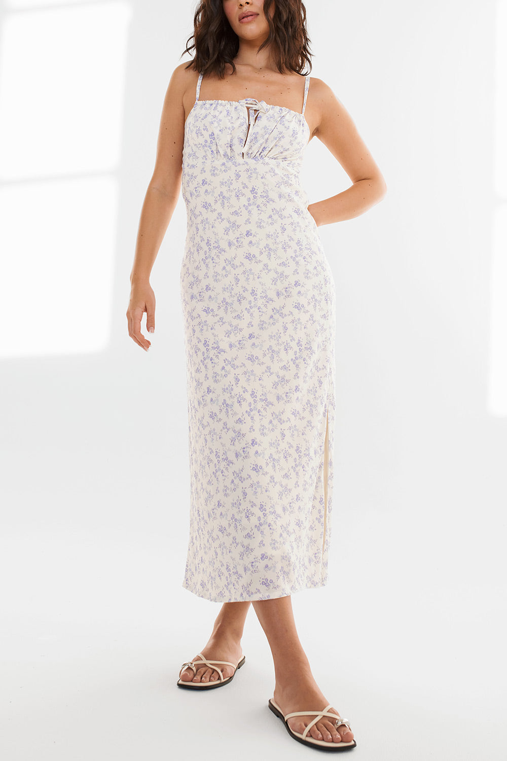 Dailystory Madelyne Floral Blue Midi Dress w/ Slit la petite garconne