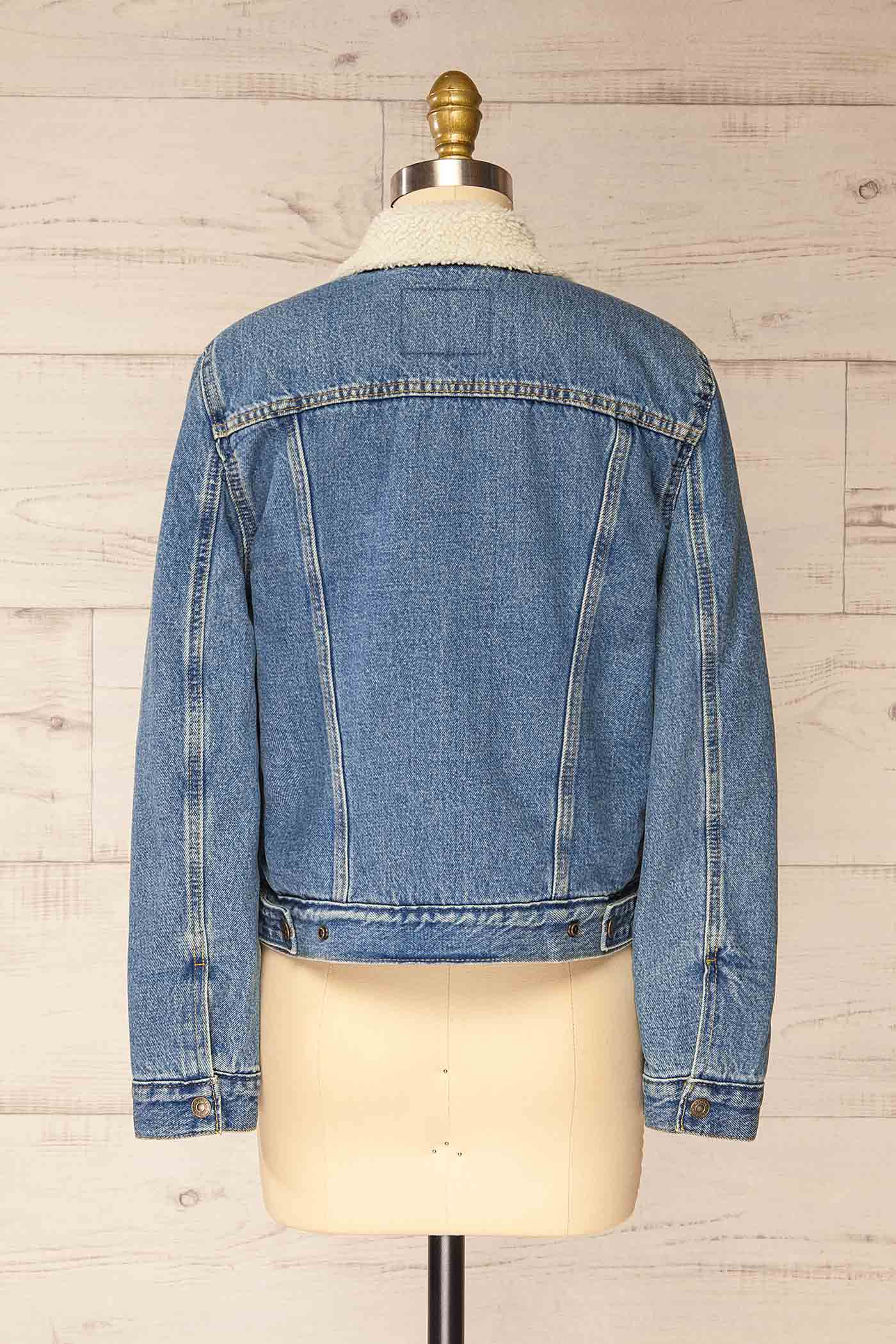 Madikeri Blue Wash Sherpa-Lined Denim Jacket with Pockets | La petite garçonne back