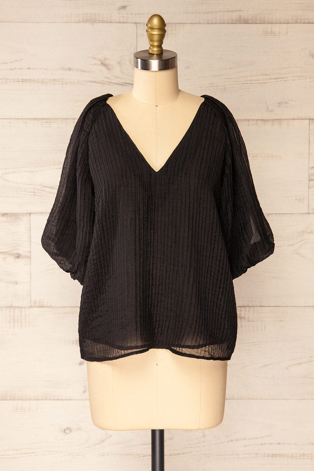 Manama Black Puff Sleeve Blouse | La petite garçonne front view