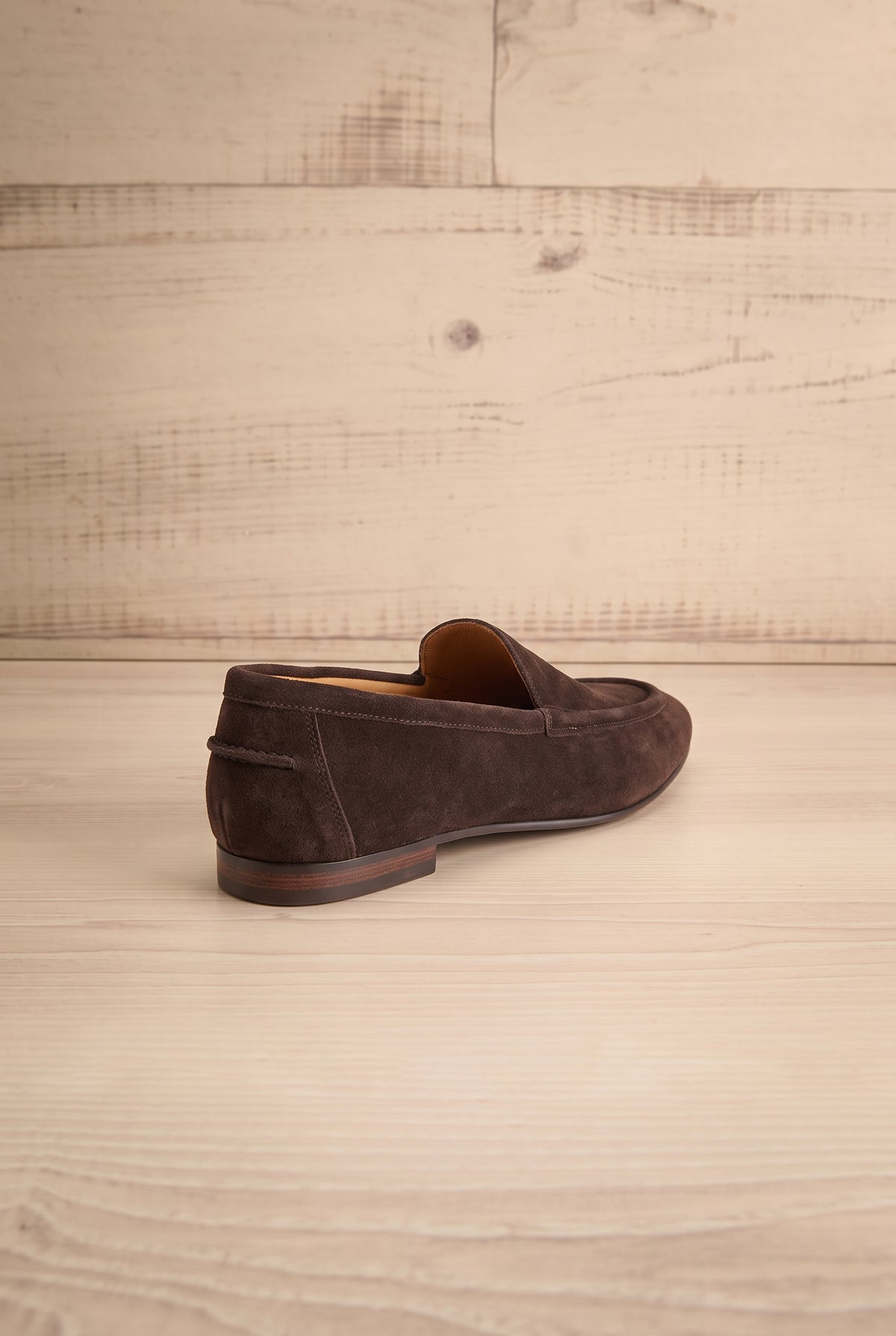 back view of Matty Brown Suede Round Toe Loafer Shoes at La petite garçonne