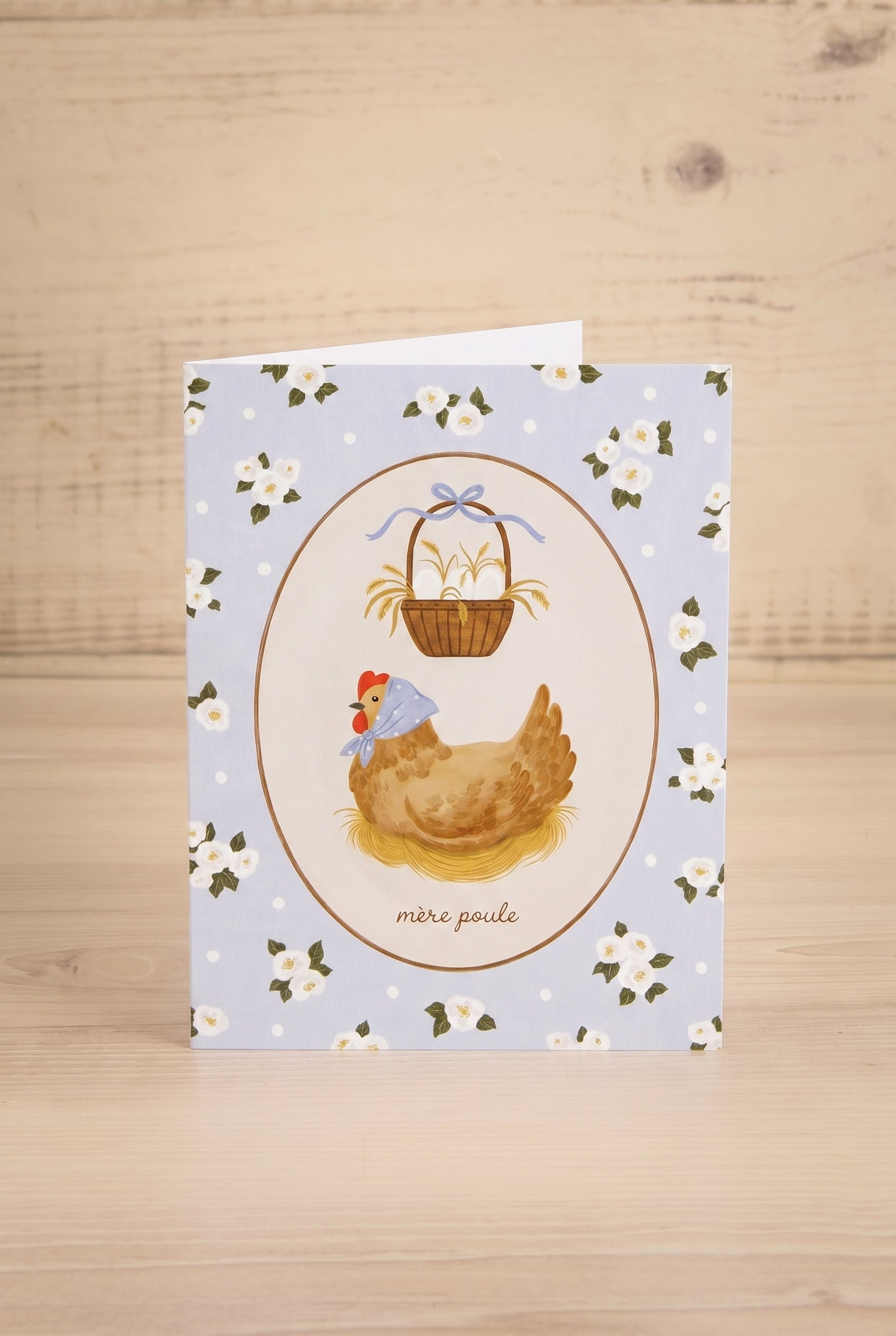 photo of a greeting card at maison garçonne that says mère poule illustration by Marie-Lise