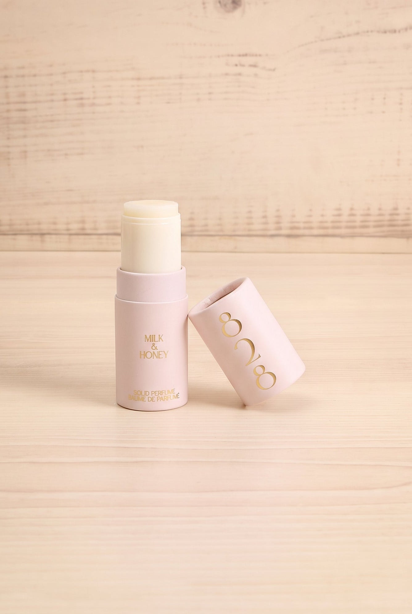 Front view of the Milk & Honey solid perfume by 828 Aroma open, handmade in Canada and available at Maison Garçonne.