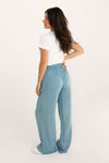 Mimy Blue High-Waisted Linen Pants | La petite garçonne model side