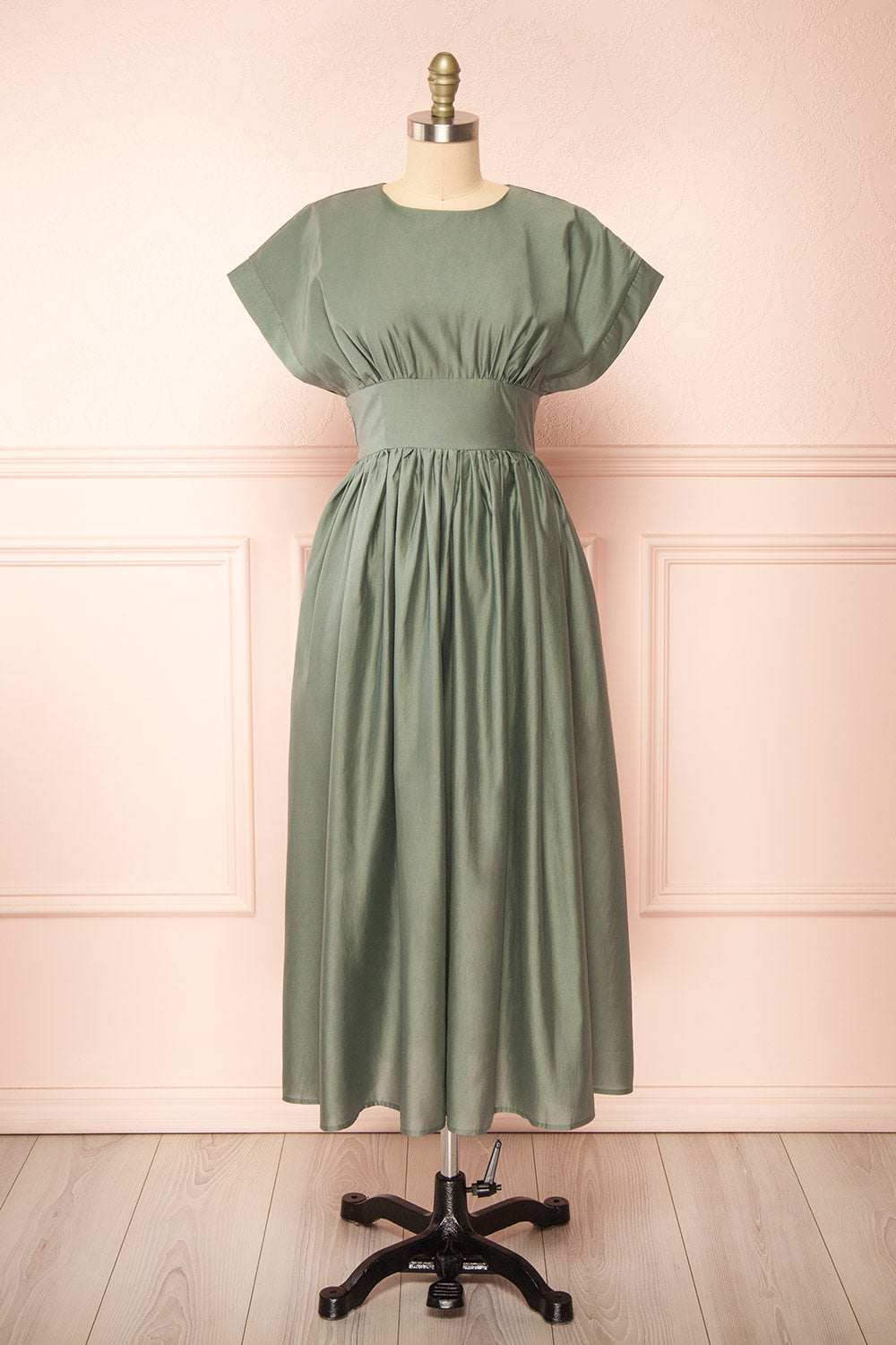 knee length dresses for ladies ASTON V NECK LONG SLEEVE SIDE RUCHED MIDI DRESS main image 1