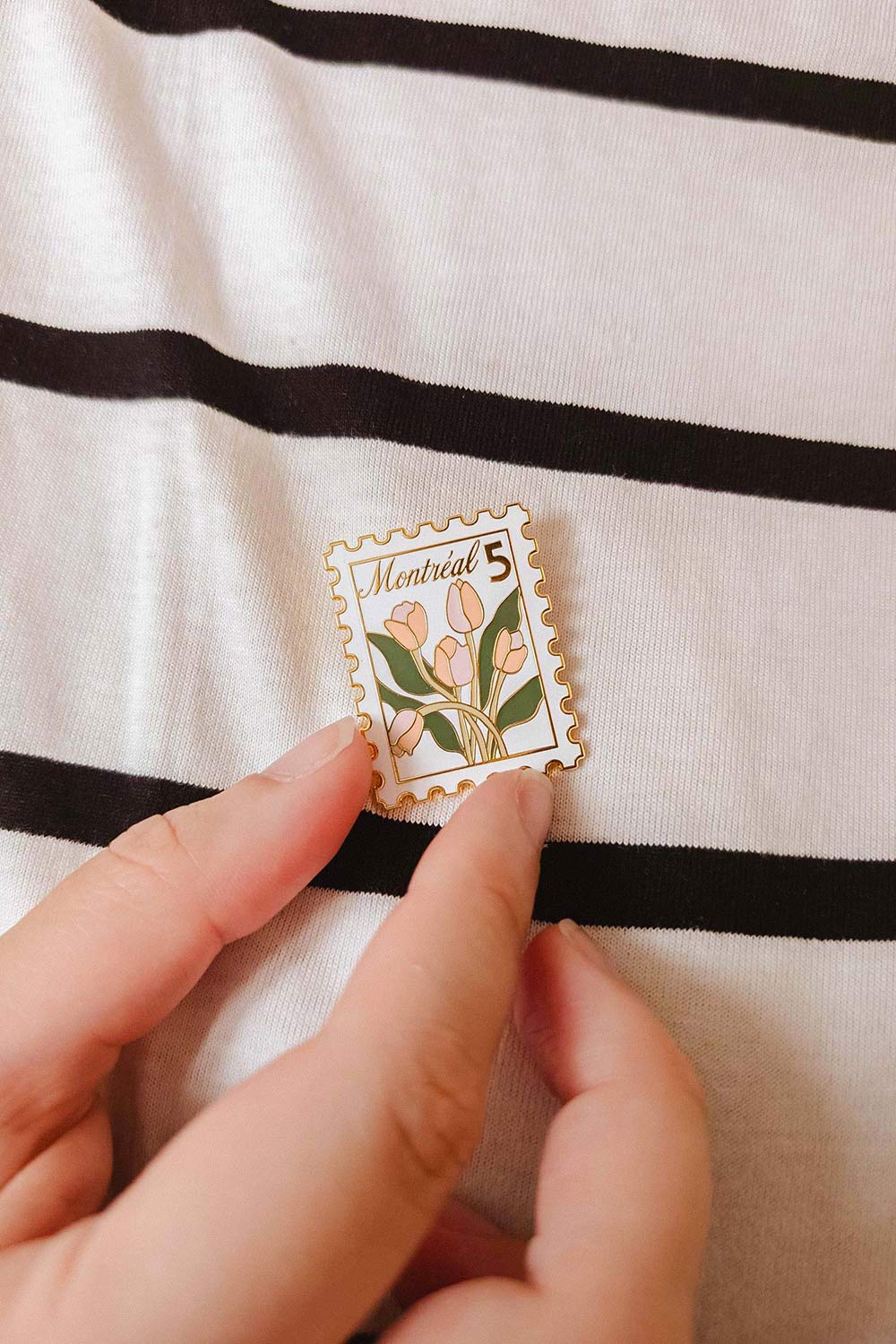Montréal Stamp Enamel Pin | Maison garçonne hand