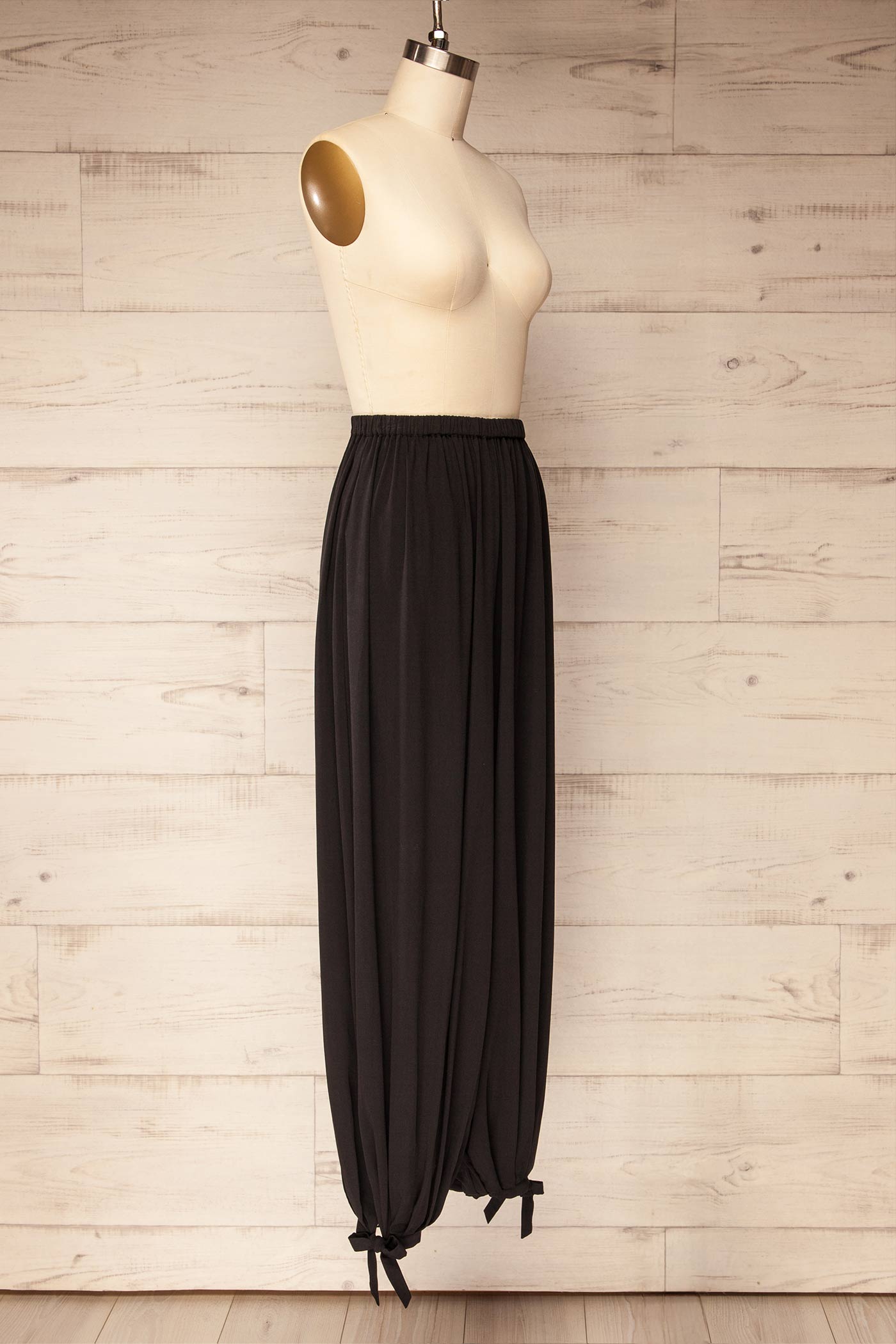 Mumbai Black Parachute Pants with Ankle Bows | La petite garçonne side view