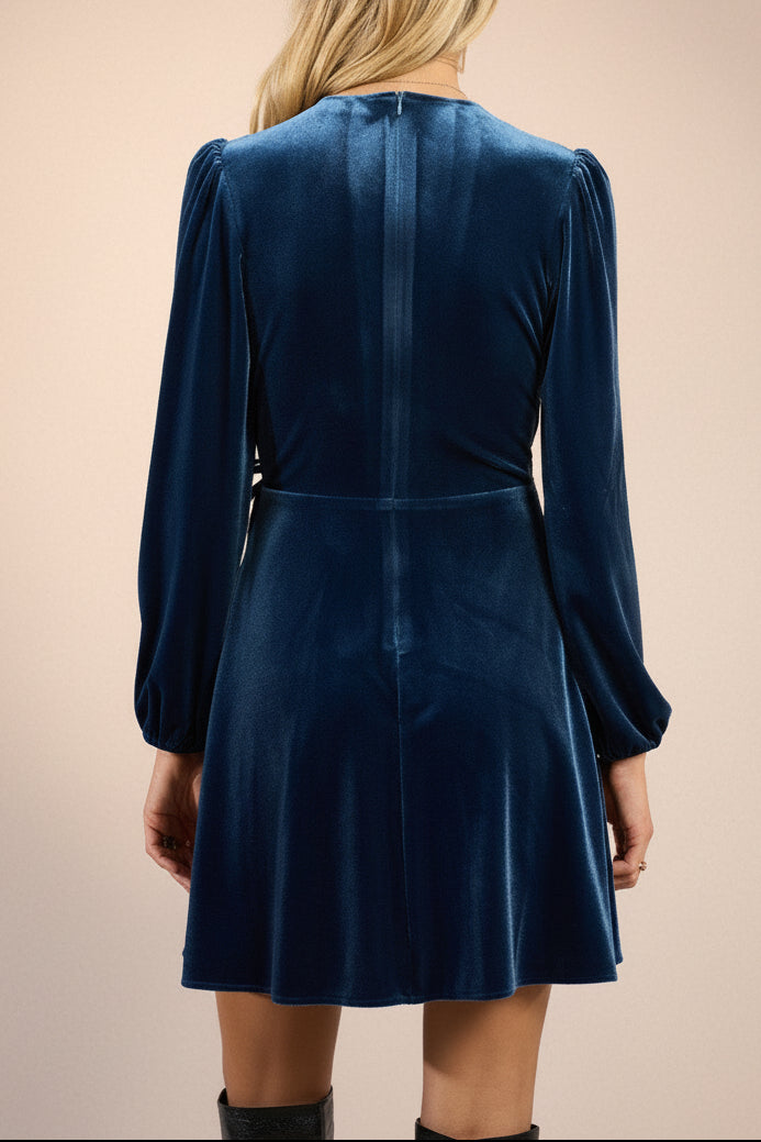 Nabintou Blue Velvet Wrap Dress | Boutique 1861 back model