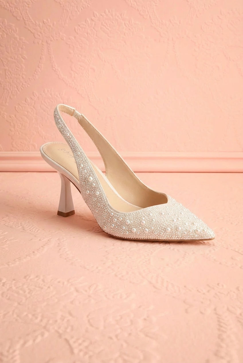 Profile of the White high-heeled shoe Nadyna from Betsey Johnson with a slingback design at boutique 1861