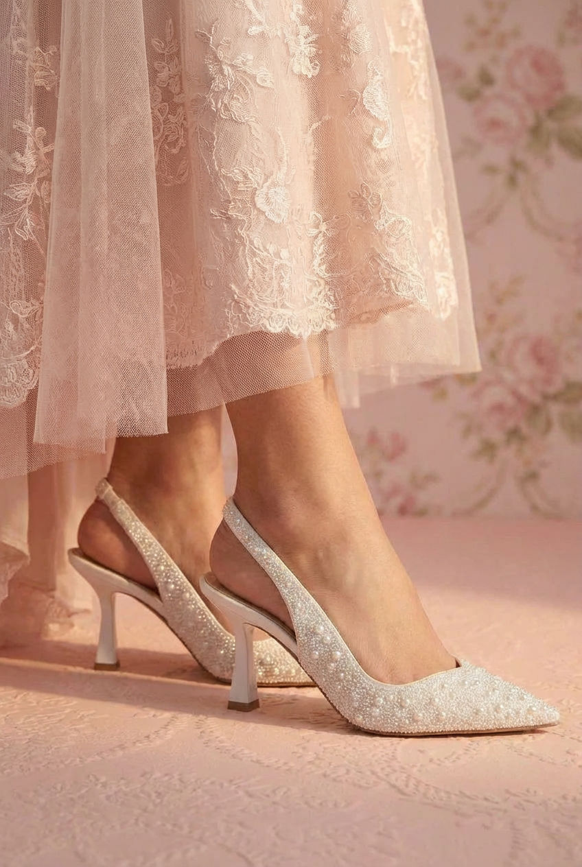 Woman wearing the White high-heeled shoe Nadyna from Betsey Johnson with a slingback design at boutique 1861