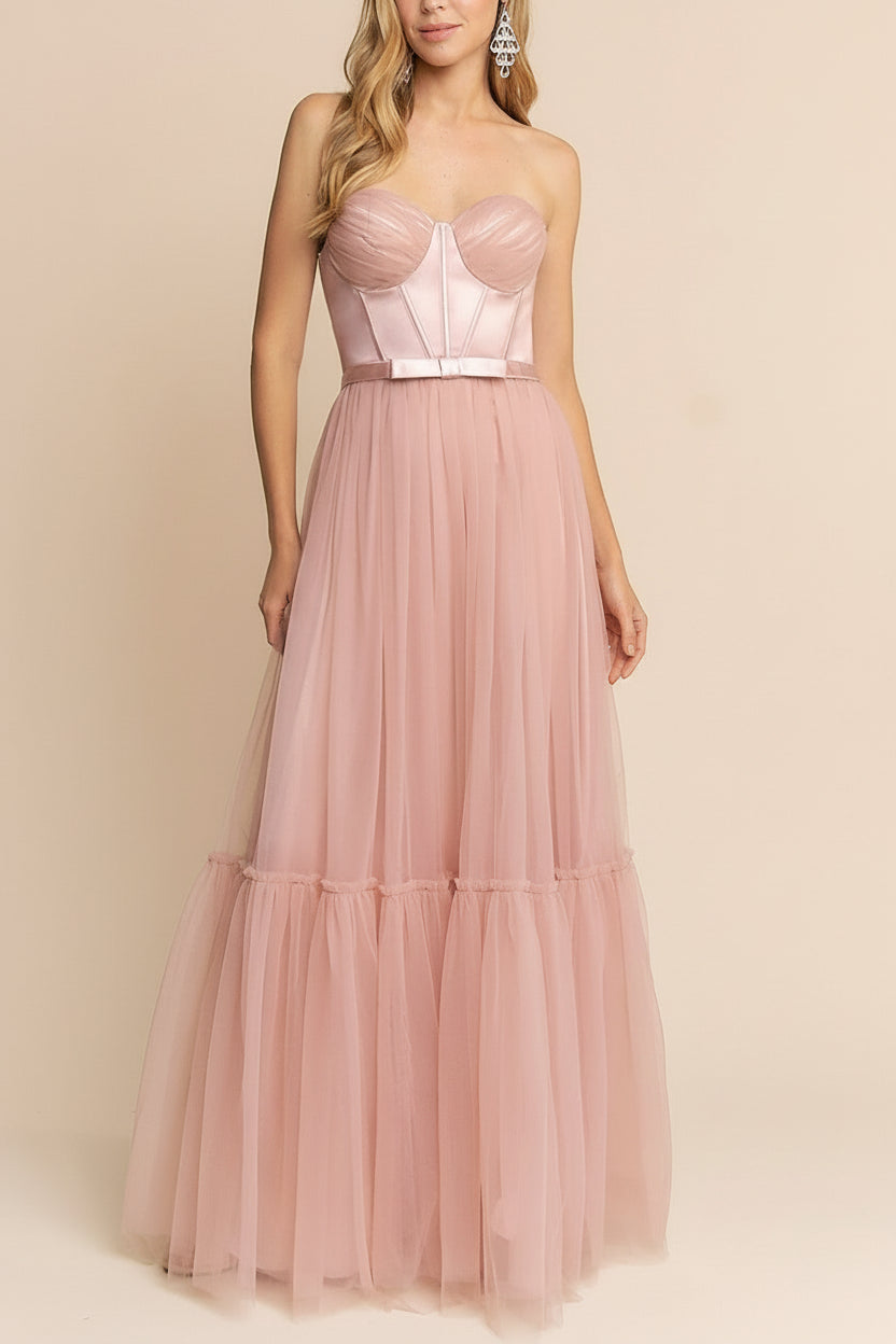 Nicola Blush | Strapless Corset Maxi Dress