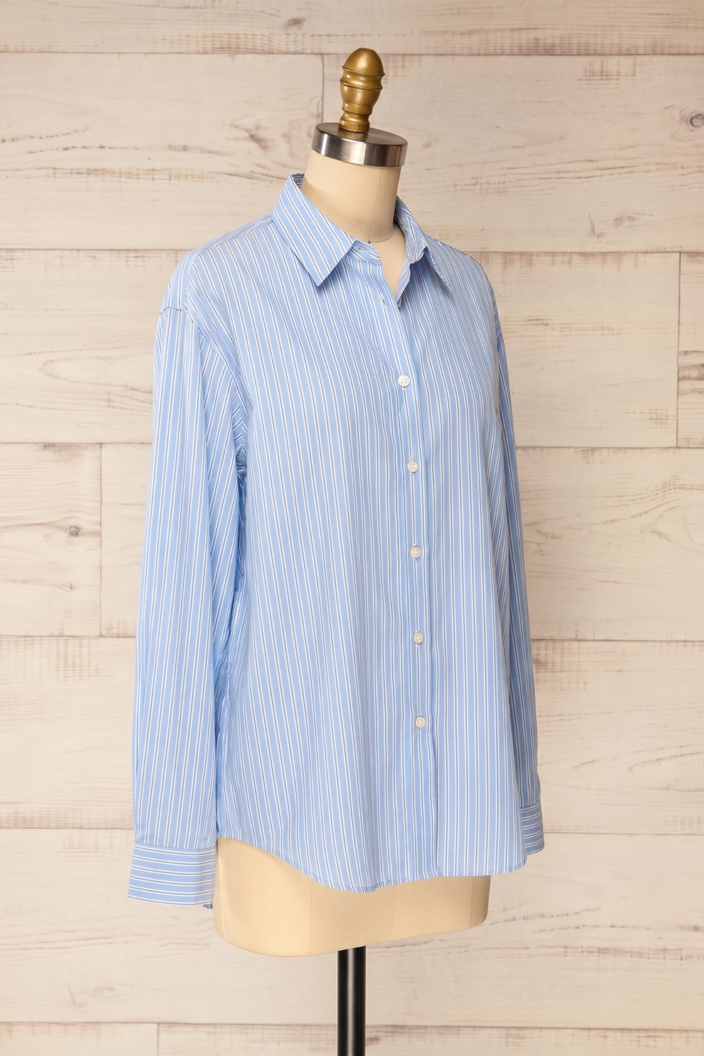 Sideview of Nogales Oversized Striped Blue Shirt from la petite garçonne