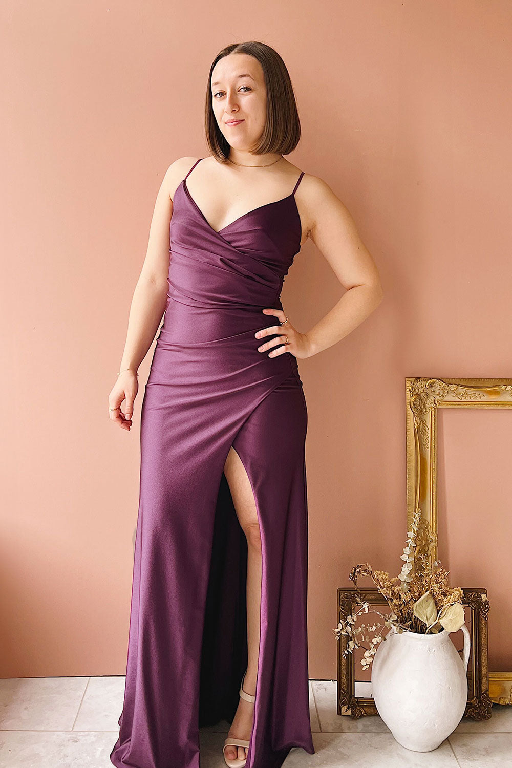 Nyra Purple Mermaid Dress w/ Wrapped Bodice | Boutique 1861 model