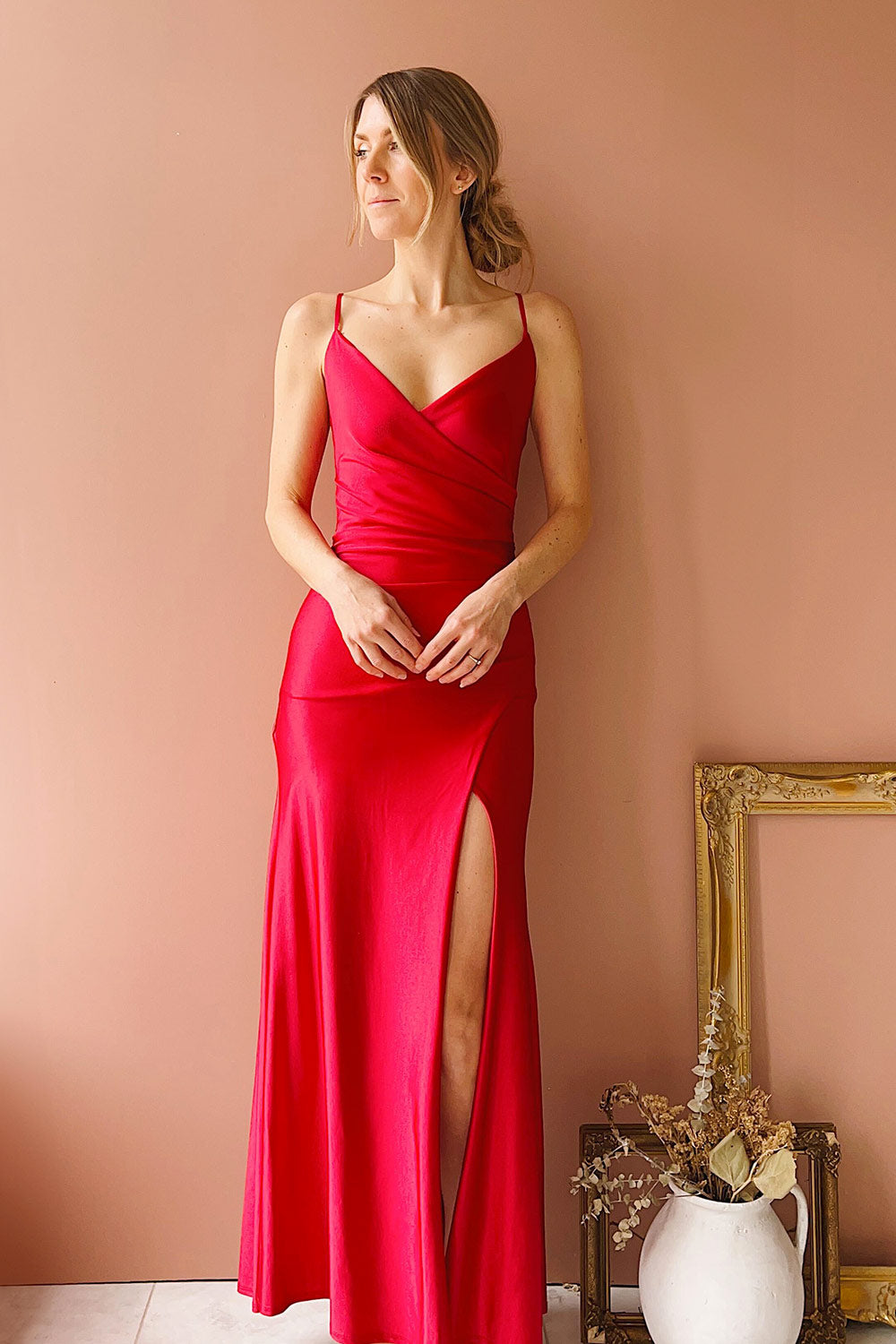 Nyra Red Mermaid Dress w/ Wrapped Bodice | Boutique 1861 model