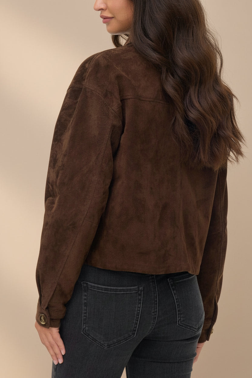 Oban Short Brown Suede Jacket | La petite garçonne back model