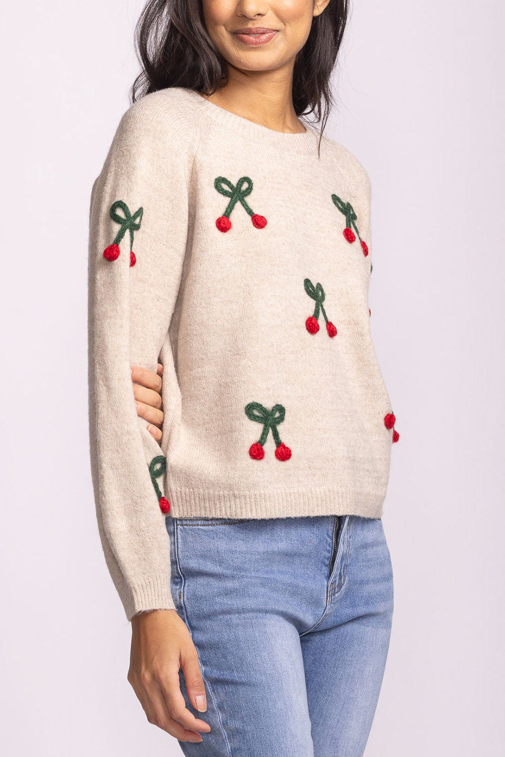Omaha Beige Sweater with Knitted Cherries | La petite garçonne side model