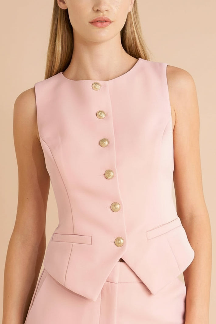 Petrolia | Gilet Rose avec Boutons Dorés