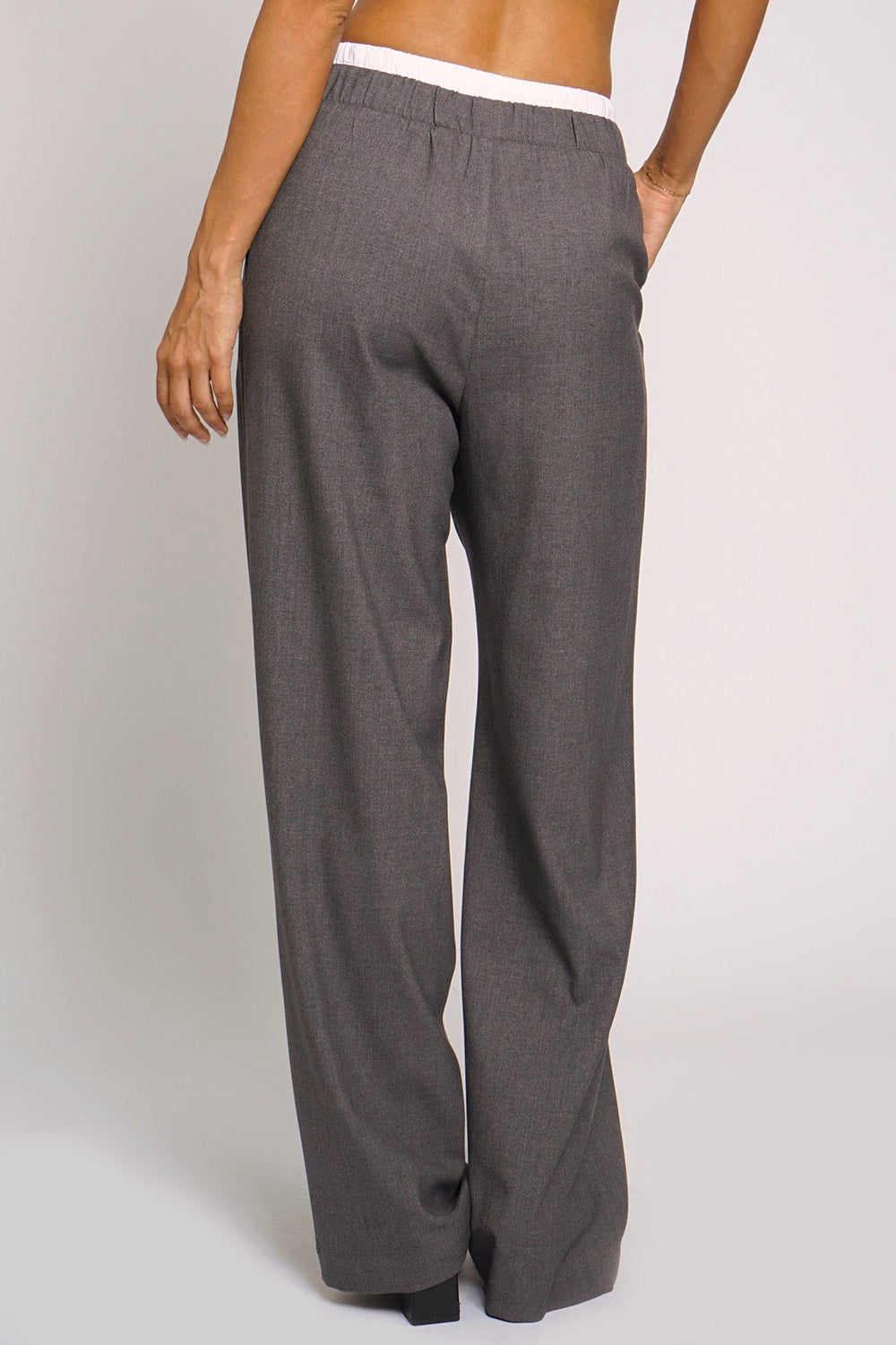 Positano Grey Pants with Double Waistband | La petite garçonne back model