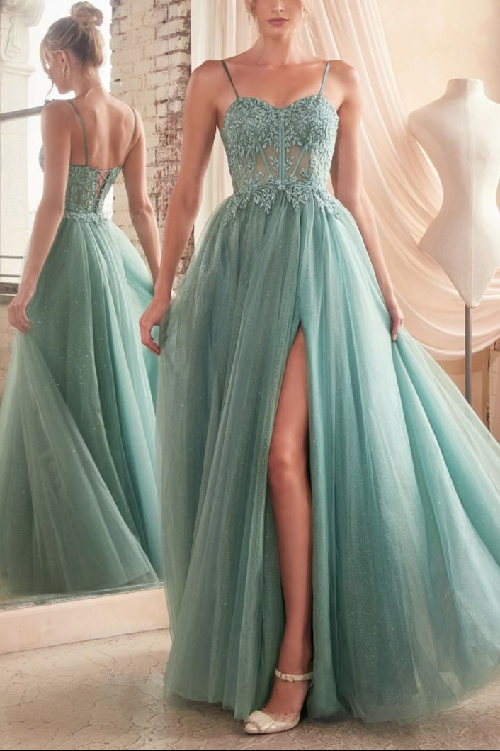 Penelope teal | Sparkling Tulle Maxi Dress-Boutique 1861 on model