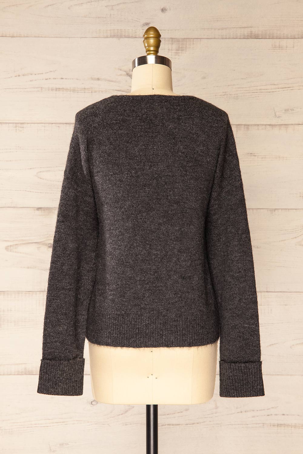 Perceval Grey Double-Breasted Knit Cardigan | La petite garçonne back view