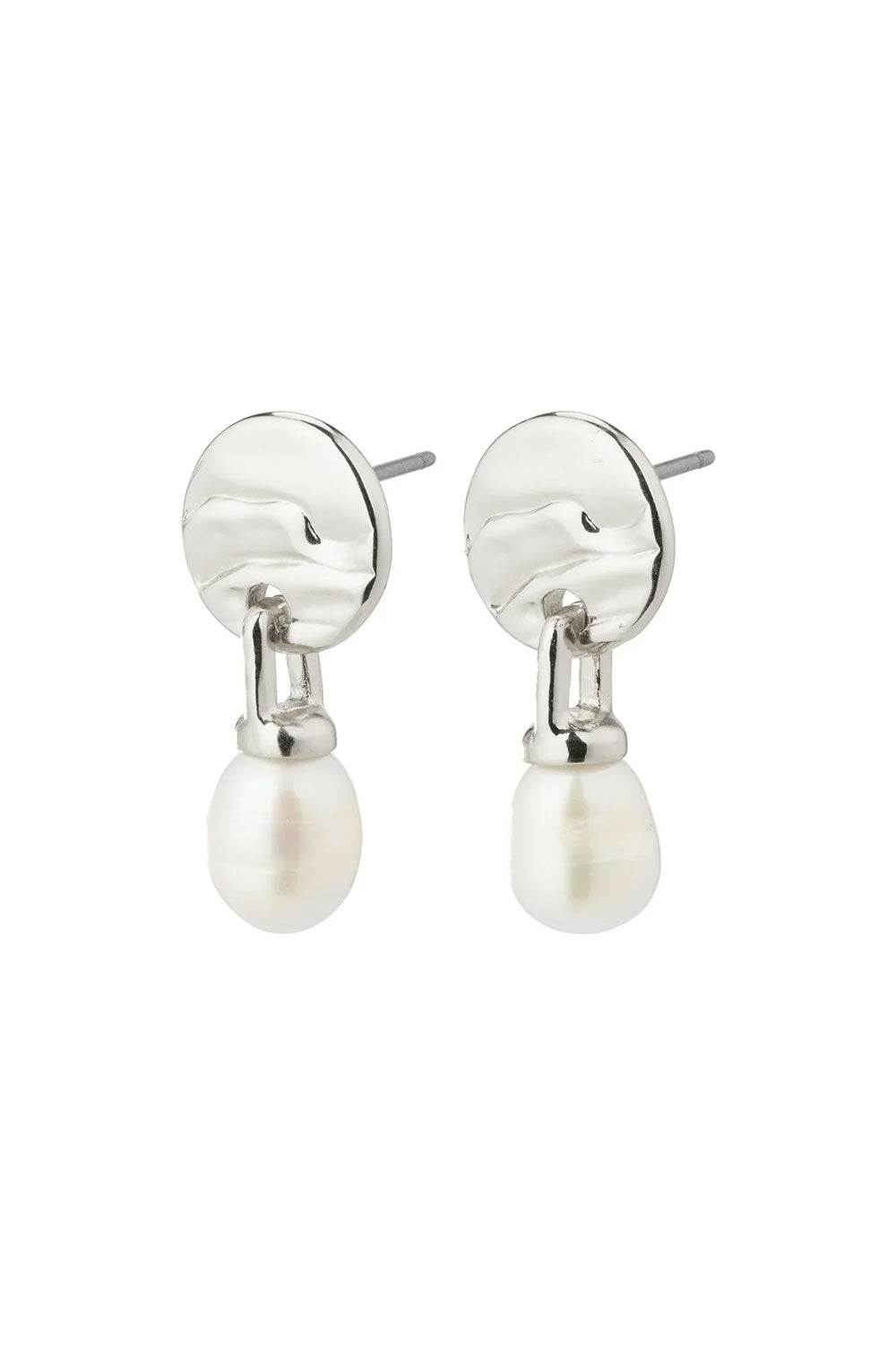 Close-up of Foshan from Pilgrim, a Silver earrings with pearl drops available at la petite garçonne in Montreal